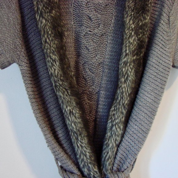Zara Gray Cardigan with Faux Fur Trim - Picture 6 of 16